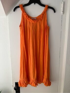 Calypso Christianne Celle (St Barth) Orange Linen Ruffle Hem Midi Dress